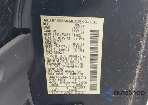 2006 Nissan Titan Xe from USA, damaged, VIN 1N6BA06A66N511579